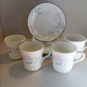 Corelle Pink Trio VNTG 4 Mugs & Dessert Plates